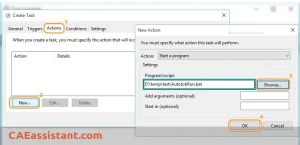 Create Task Actions Tab Setting | Abaqus jobs - Abaqus multiple jobs