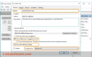 Create Task General Tab Setting / Abaqus queue Jobs