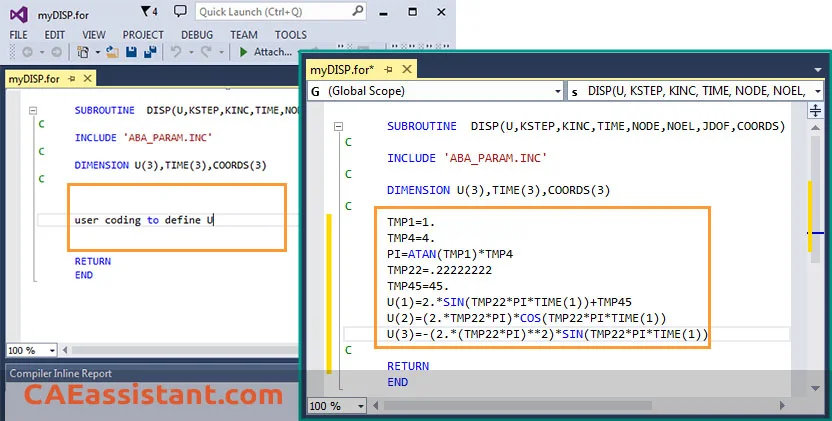 Visual studio for writing Abaqus subroutine