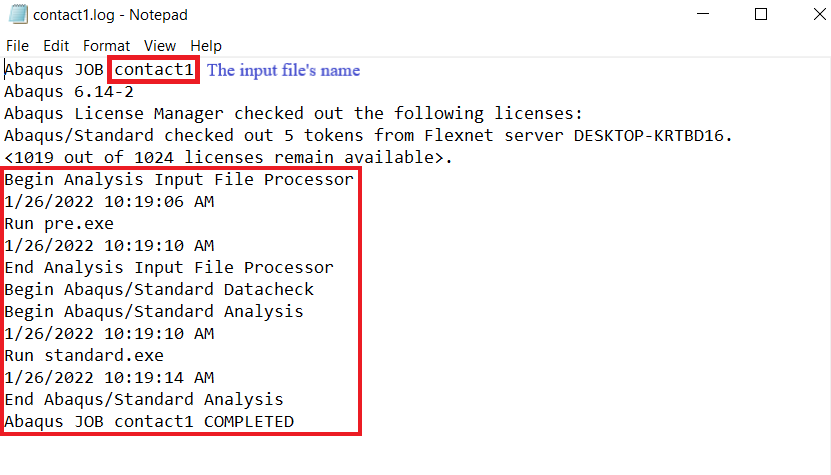 The log file without error | Abaqus error