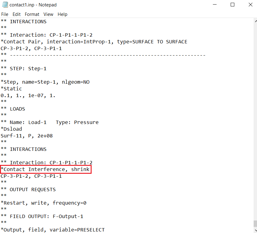 The interference fits option through the input file