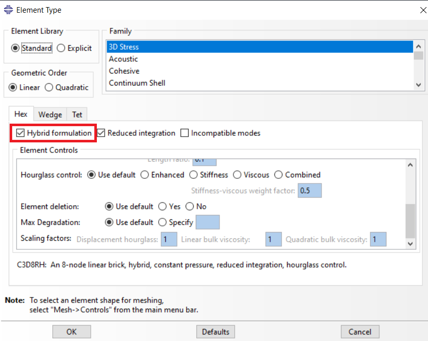 Abaqus Hybrid Elements
