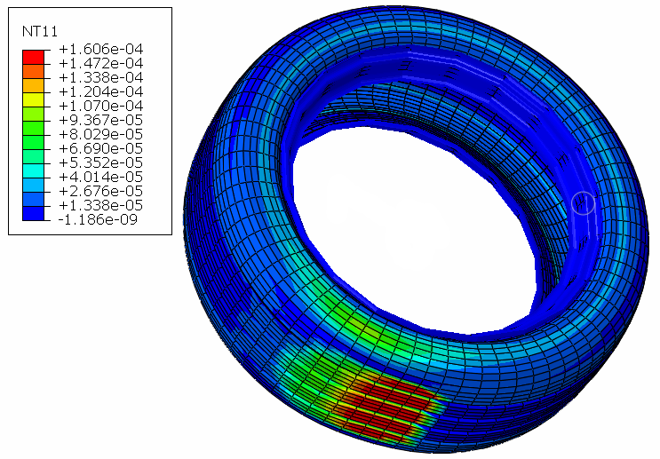 contour plot of a tire temperature