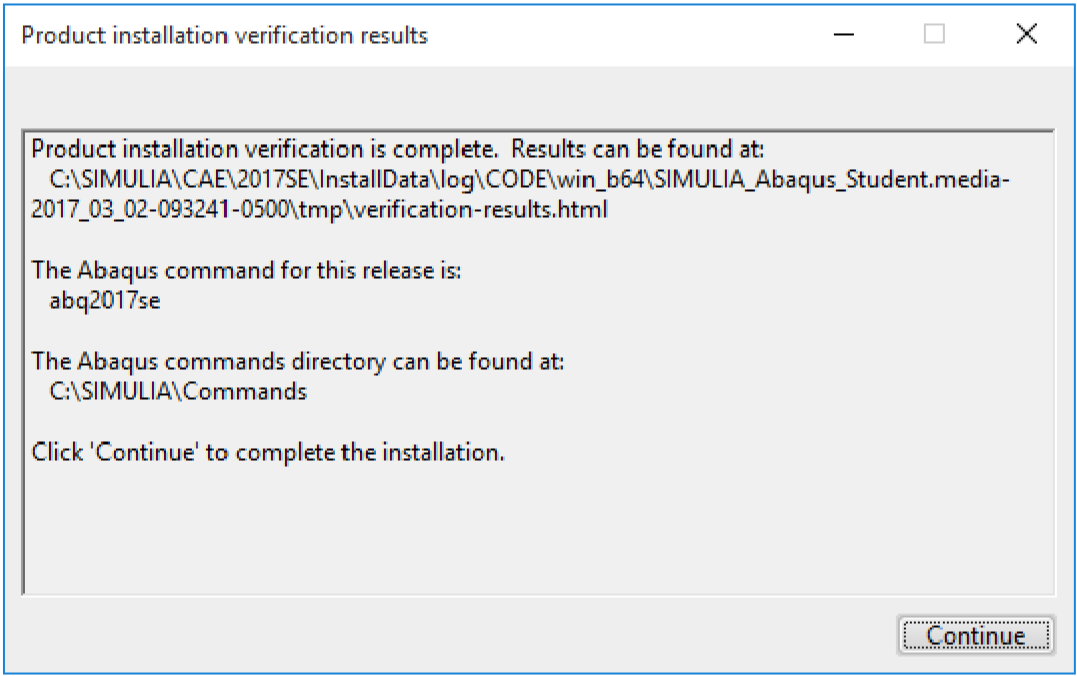 Product installation verification results | abaqus student edition