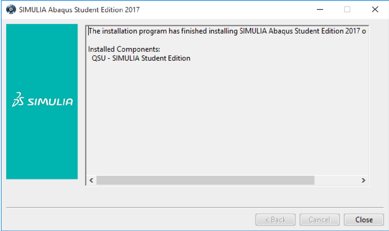 The installation is completed | abaqus student edition