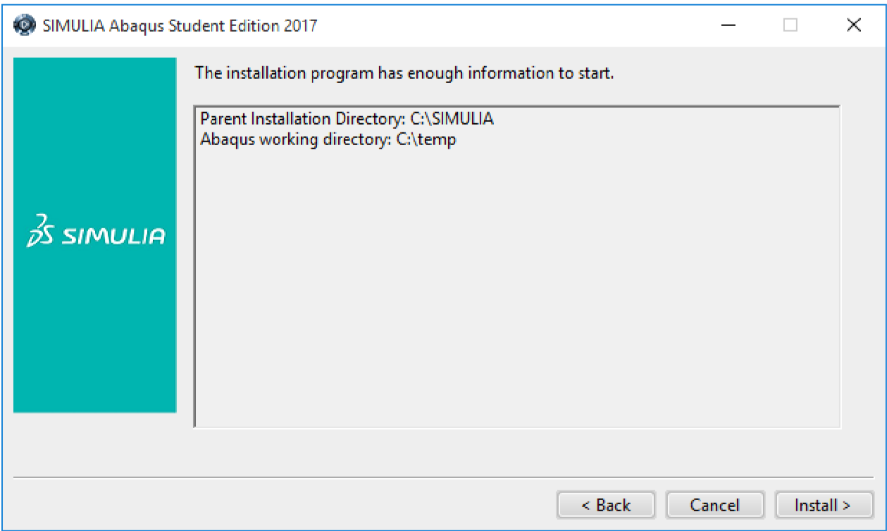 Pre-installation summary | Abaqus student