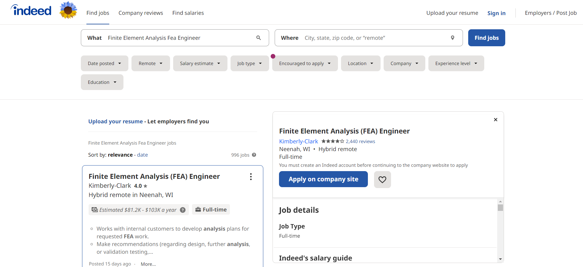 search for a job on the Indeed website | fea project earn money