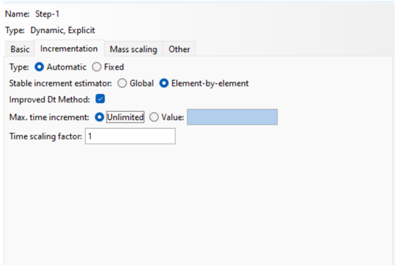 Automatic incrementation in explicit/Abaqus