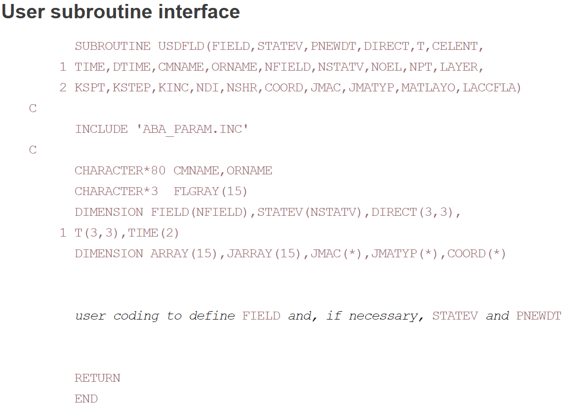 USDFLD subroutine interface