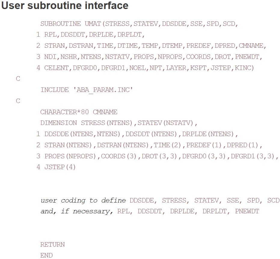 UMAT subroutine interface