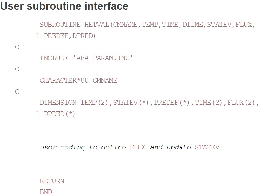 HETVAL subroutine interface