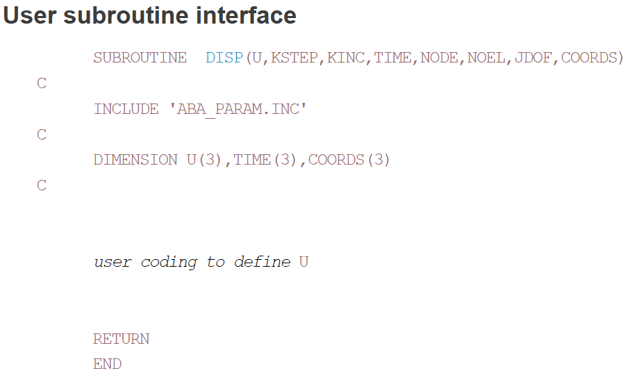 DISP subroutine interface