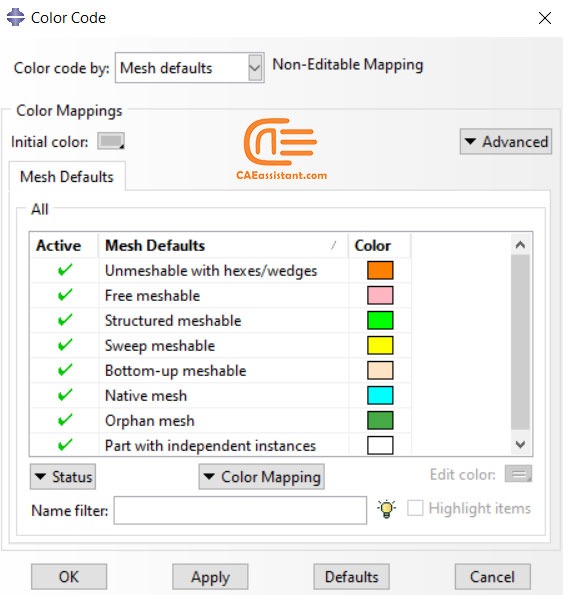 Mesh module color coding