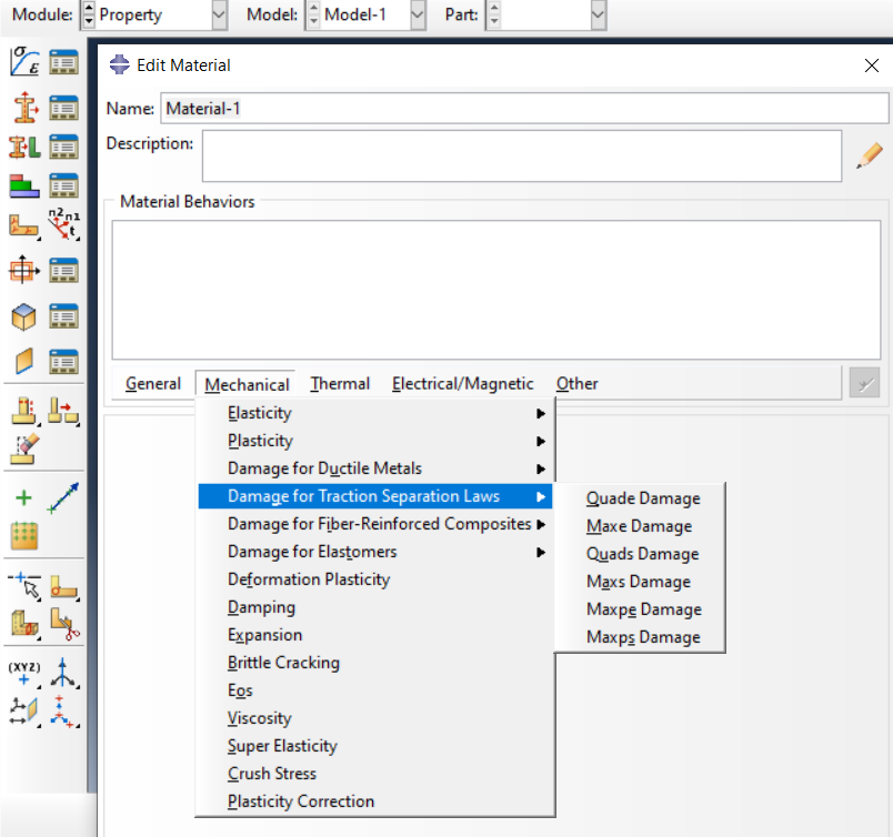 Traction-separation Abaqus bult-in laws