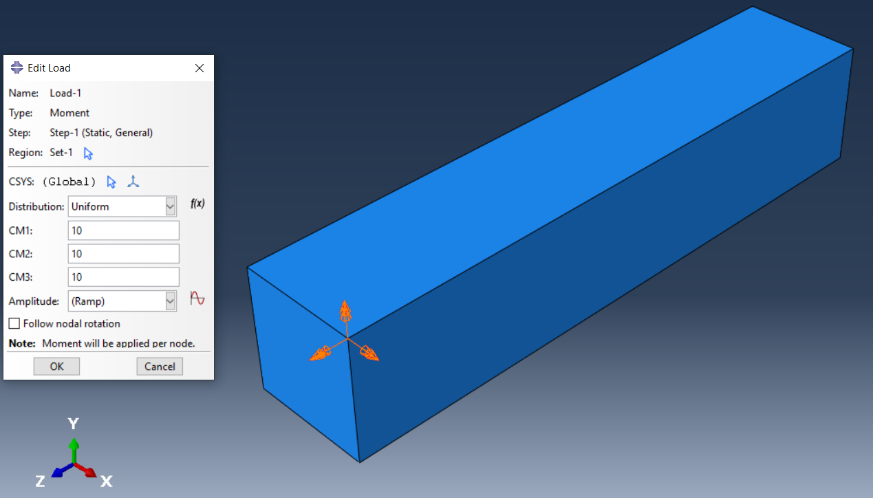 Torque applied to a point of the specimen