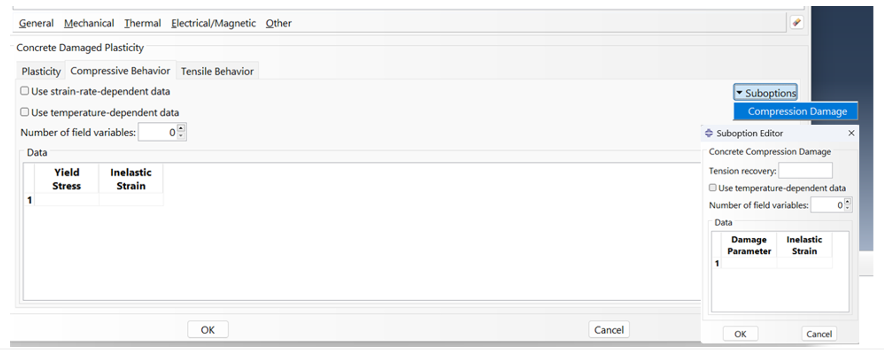 Defining the compressive behavior for CDP model in Abaqus