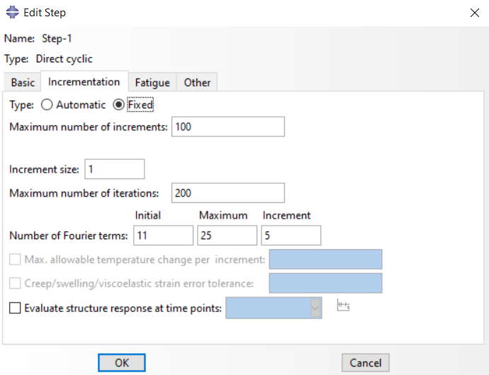 Direct cyclic step, Incrementation tab