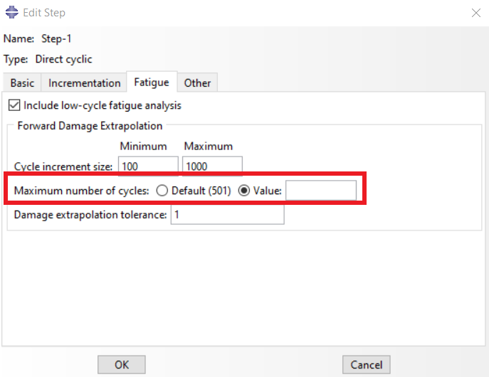 Direct cyclic step, Fatigue tab