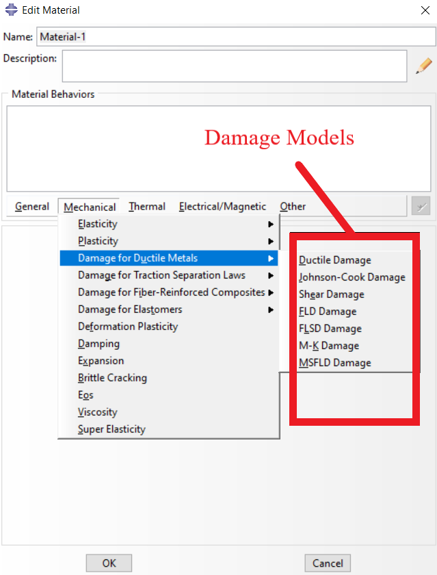 Damage models for ductile materials in Abaqus