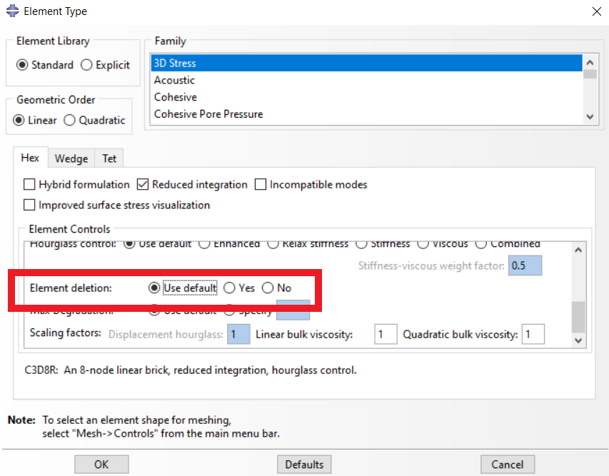 Abaqus Element Deletion