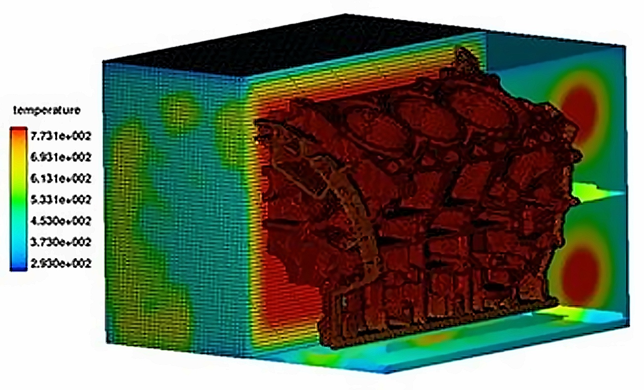 thermal stress analysis highlights areas of high stress (red zones) caused by uneven cooling