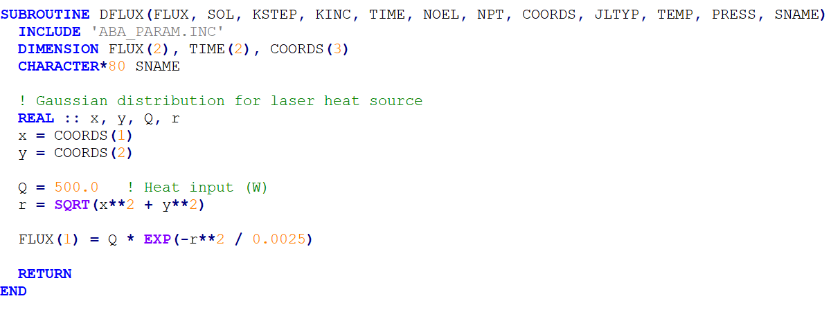 Laser Welding DFLUX subroutine 