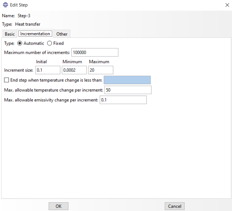 Maximum allowable temperature change per increment