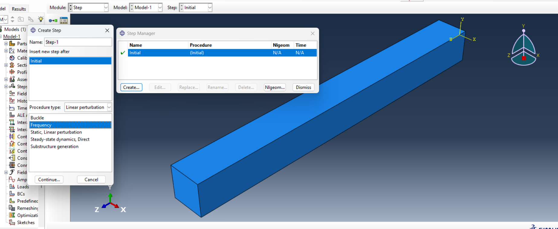 Step for modal analysis