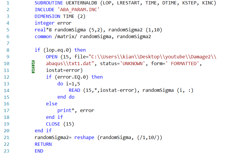 UEXTERNALDB Subroutine Example