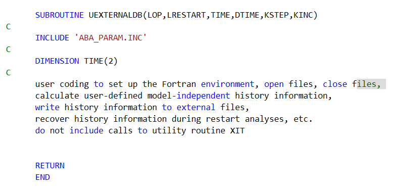 uexternaldb​ Subroutine Interface