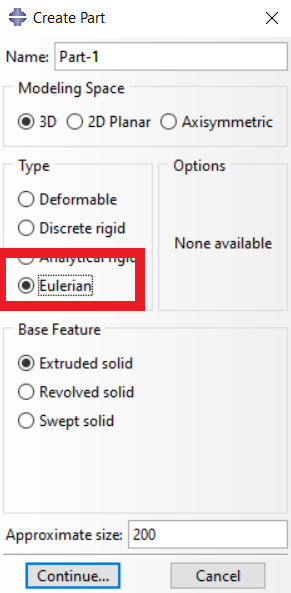 Create part as an Eulerian part