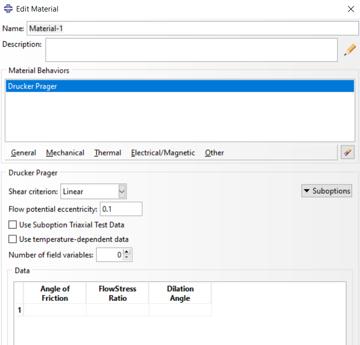 Drucker-Prager model in Abaqus