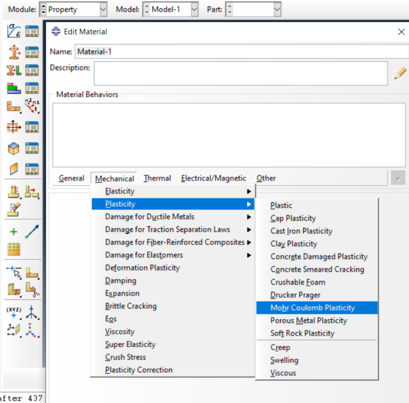Selecting Mohr-coulomb model in Abaqus
